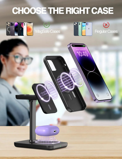 Magnetic Wireless Charging Station Compatible for Iphone, Apple Watch, Airpods, 3-In-1 Wireless Charging Stand with 20W Quick Charger, Gifts for Him Her, White