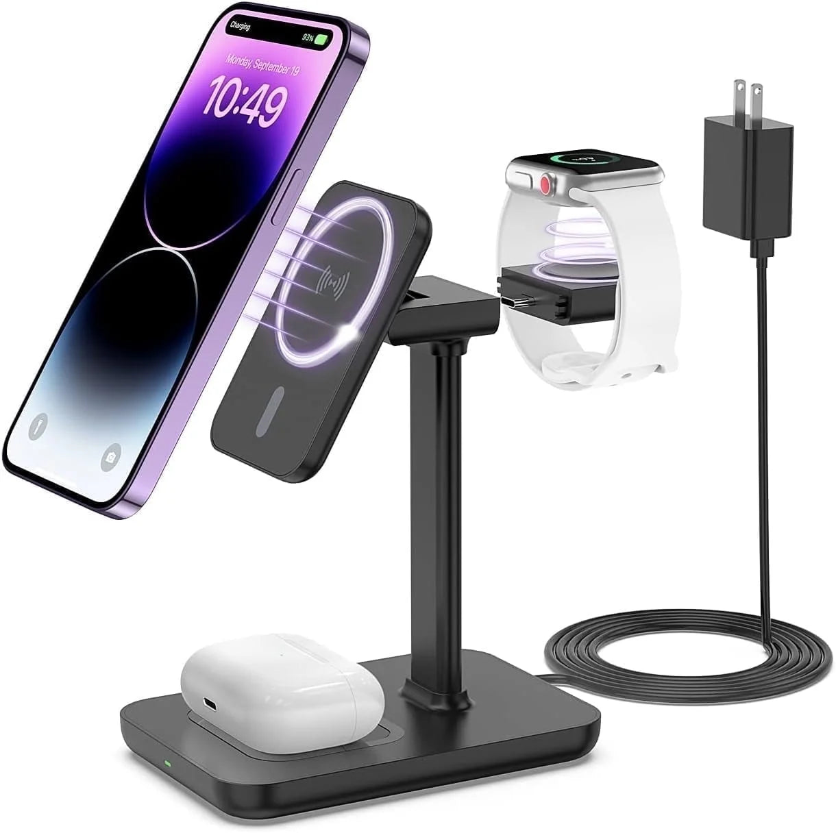 Magnetic Wireless Charging Station Compatible for Iphone, Apple Watch, Airpods, 3-In-1 Wireless Charging Stand with 20W Quick Charger, Gifts for Him Her, White