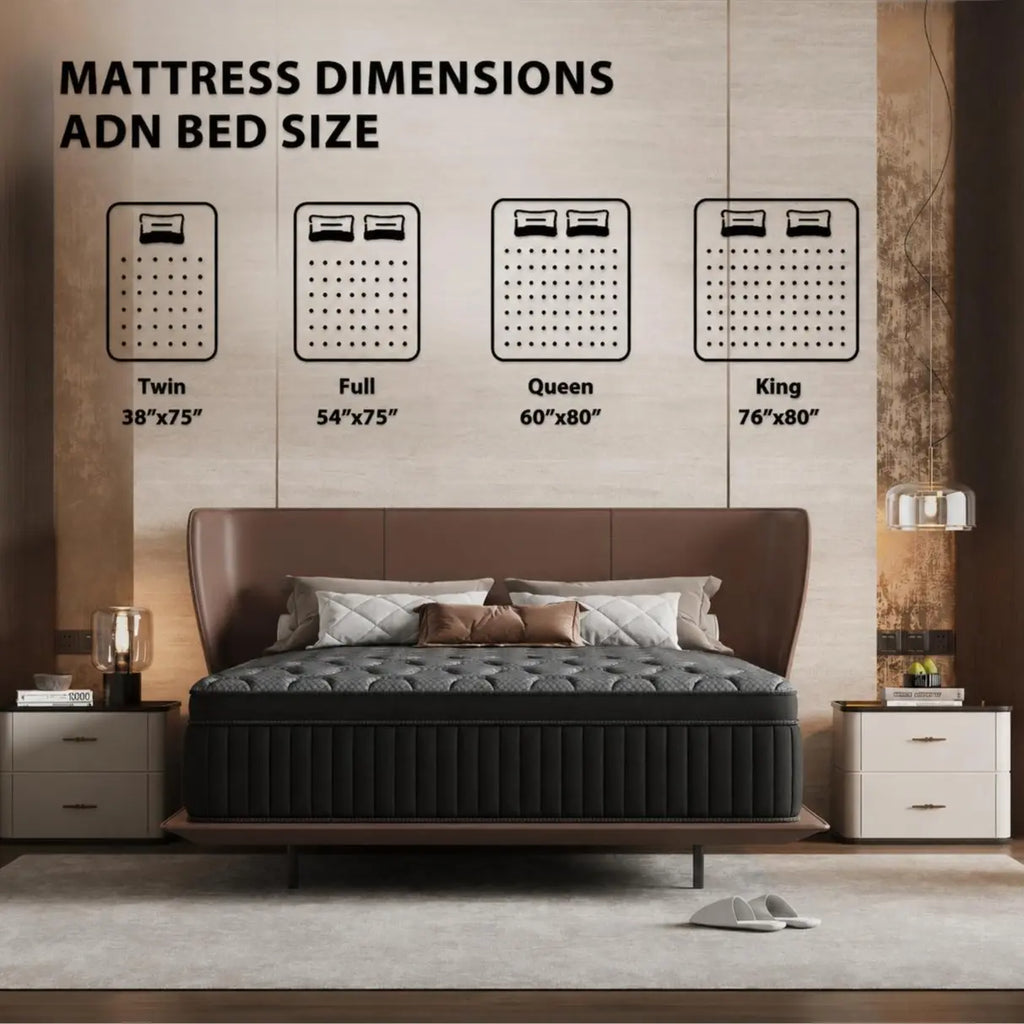 【Summerwins】Lodeija 8/10/12/14Inch Twin,Full,Queen and King Size Mattresses-Memory Foam and Spring Hybrid Mattress,Medium Firmness,Lumbar Support,Suitable for Home Bedrooms and Hotels,Pet-Friendly,Dealsforyoudays