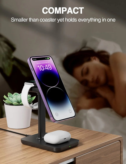 Magnetic Wireless Charging Station Compatible for Iphone, Apple Watch, Airpods, 3-In-1 Wireless Charging Stand with 20W Quick Charger, Gifts for Him Her, White