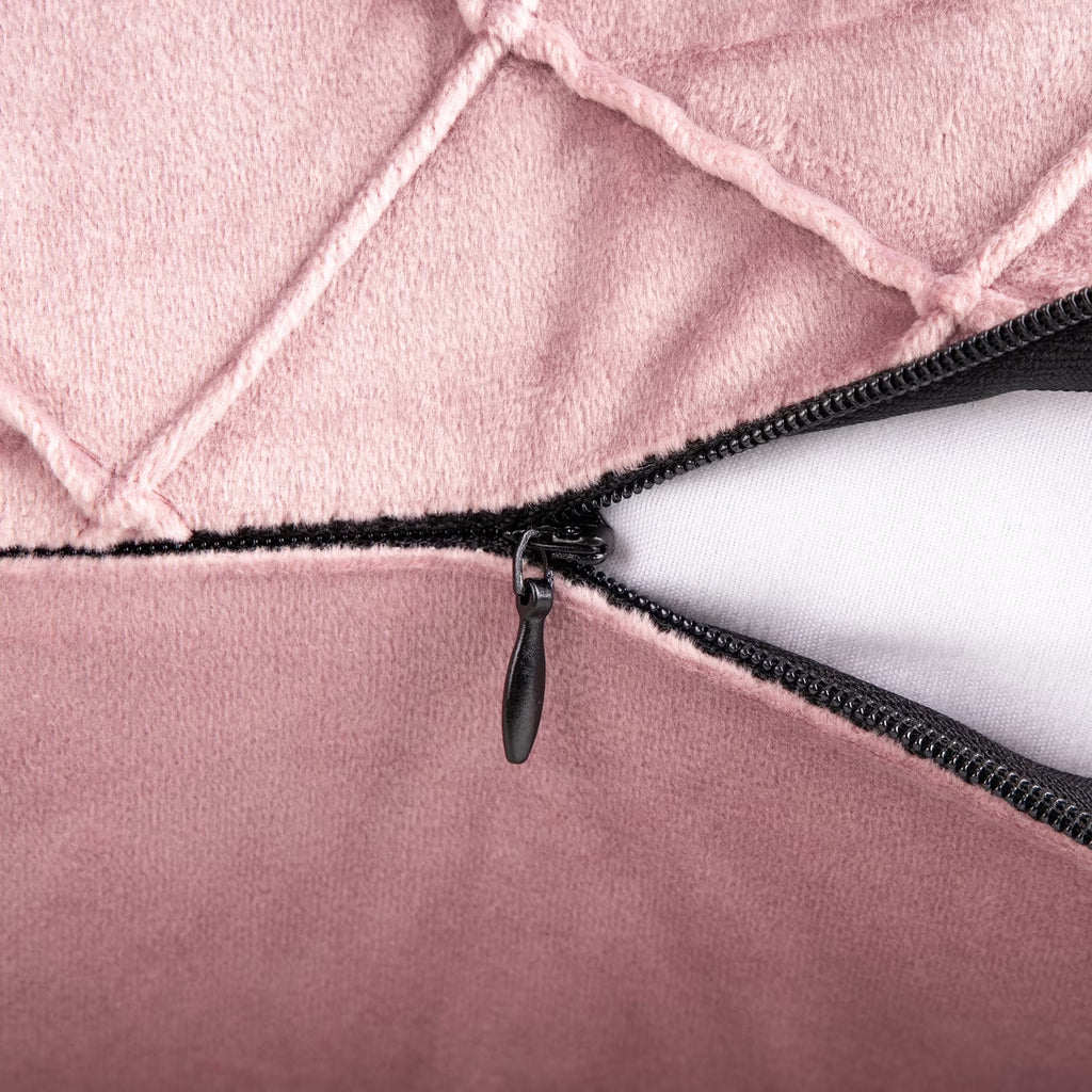 Pleated Velvet Pillow Covers, 18X18 Inch Set of 2, Square Decorative Throw Pillow Cases for Couch & Bed, Luxury Soft Cushion Covers, Pink