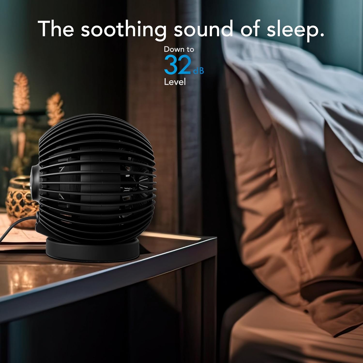 SPHERE Personal Adjustable Fan, Quiet Operation, Targeted Cooling Airflow, 2 Speed Settings, Manual Control, Detachable Base, Fan for Desktop, Nightstand, and Office, Black