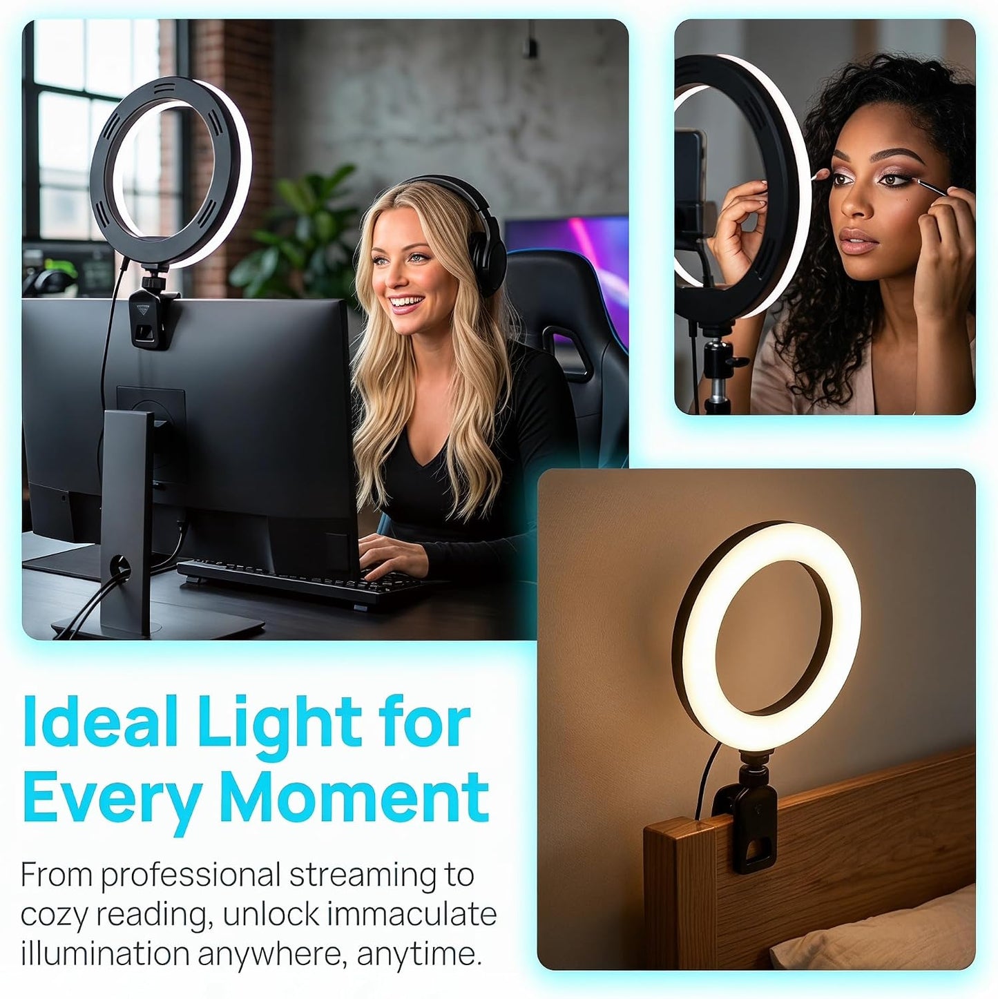 6" Ring Light with Desk Tripod Stand and Clip | Video Conference Lighting, Monitor Laptop Computer Compatible, Zoom Call Live Streaming, Remote Working Learning
