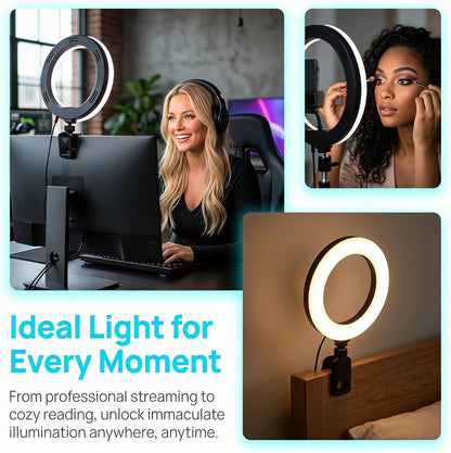 6" Ring Light with Desk Tripod Stand and Clip | Video Conference Lighting, Monitor Laptop Computer Compatible, Zoom Call Live Streaming, Remote Working Learning