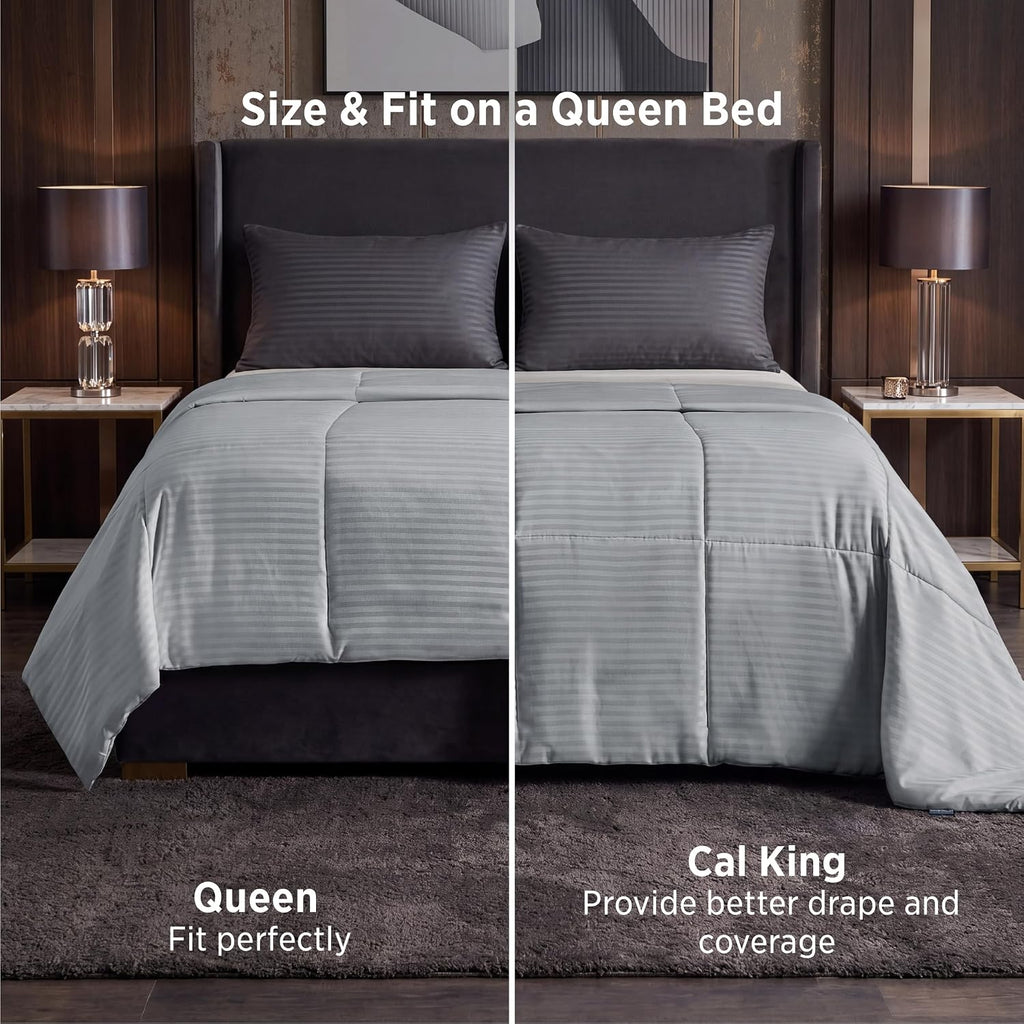 Bedsure Duvet Insert King Size - Lightweight Comforter, Quilted Cooling Duvet Insert, down Alternative Summer Comforter with 8 Tabs, Ultra Soft Blanket, Striped, King, Light Grey, 90X102 Inches