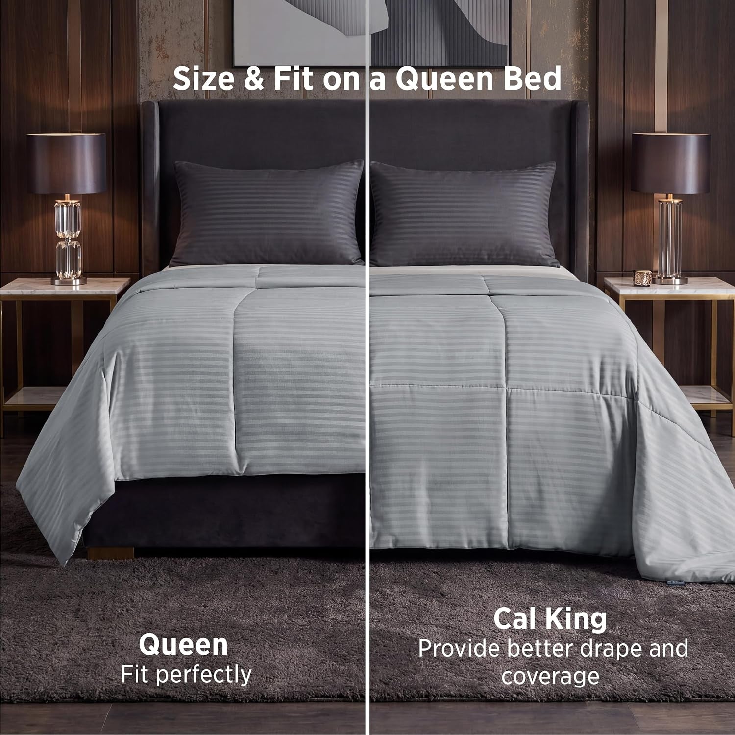 Bedsure Duvet Insert King Size - Lightweight Comforter, Quilted Cooling Duvet Insert, down Alternative Summer Comforter with 8 Tabs, Ultra Soft Blanket, Striped, King, Light Grey, 90X102 Inches