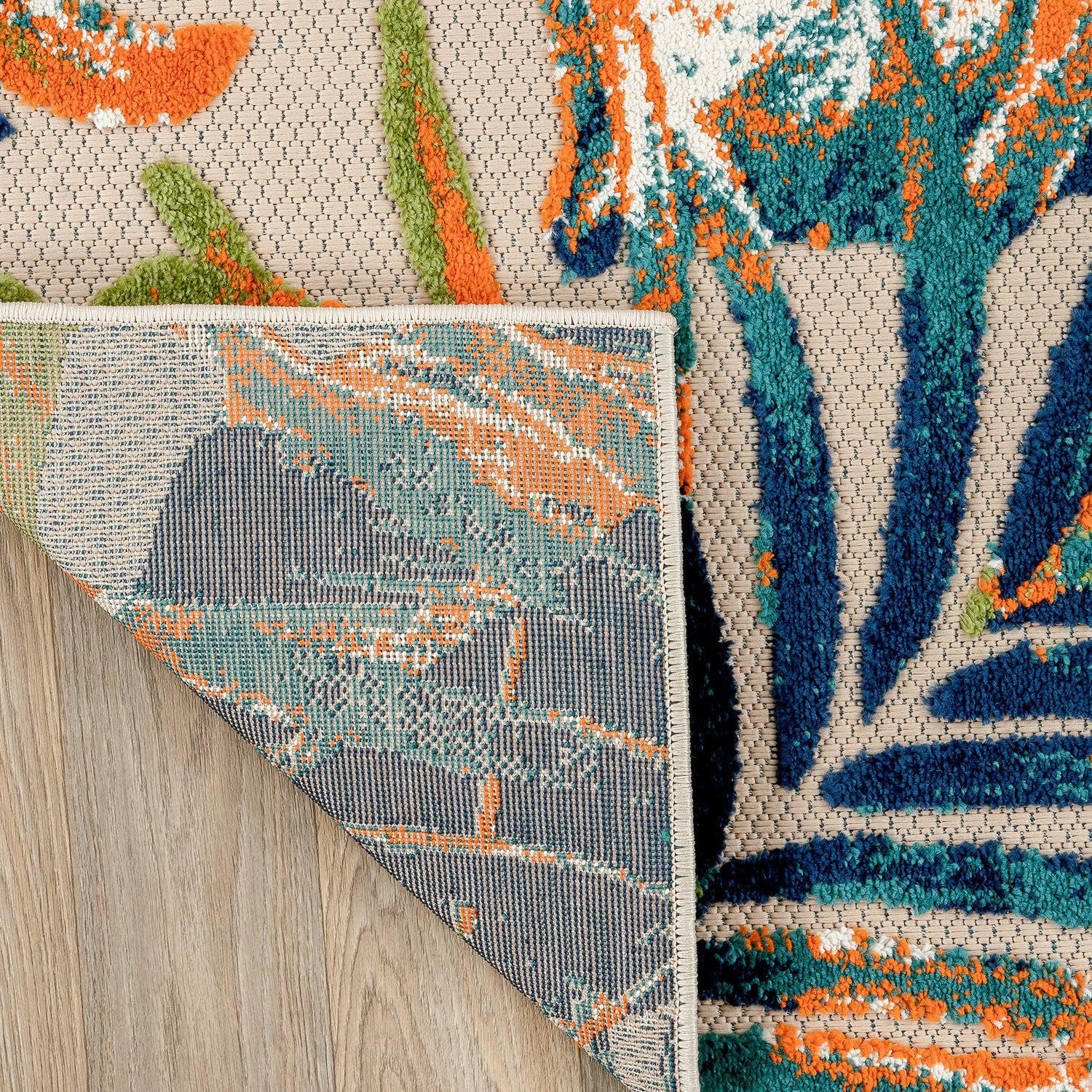 Indoor/Outdoor Floral Tropical Durable Area Rug Multi 7'10" X 10' | Non-Shedding, High Traffic, Leaves, Rectangular, Size 7'10" X 10', Patio, Deck, Porch, Balcony, Backyard, Garden, Poolside