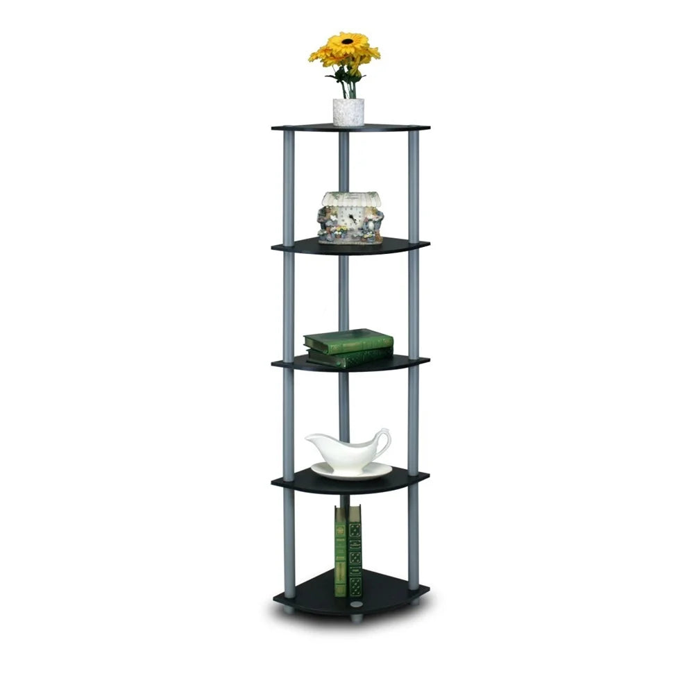 TURN-N-TUBE Wood 5 Tier Corner Display Rack in Black/Gray