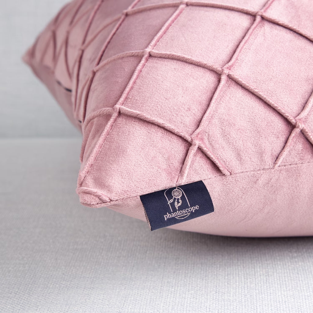 Pleated Velvet Pillow Covers, 18X18 Inch Set of 2, Square Decorative Throw Pillow Cases for Couch & Bed, Luxury Soft Cushion Covers, Pink