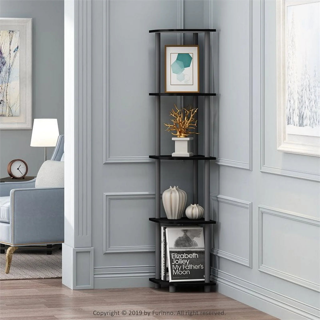 TURN-N-TUBE Wood 5 Tier Corner Display Rack in Black/Gray