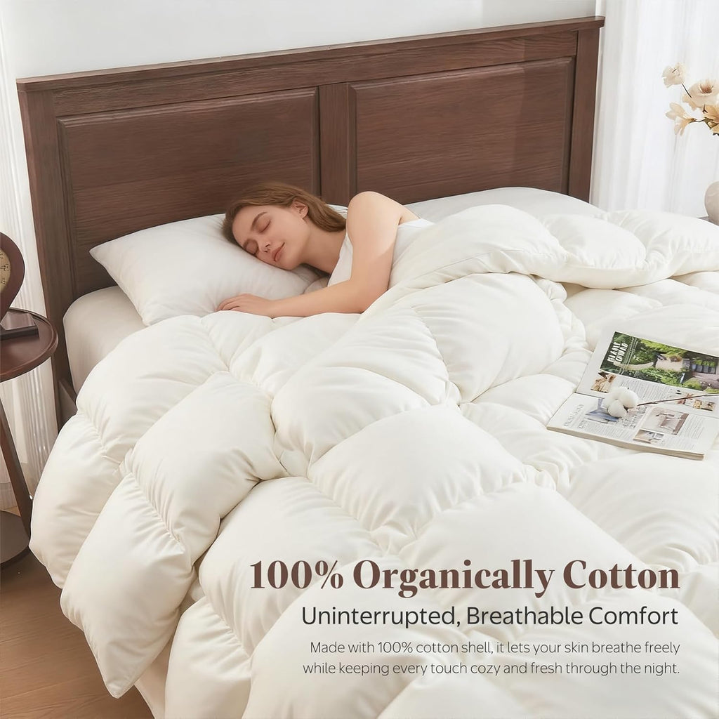 Goose Feather down Fiber Comforter Oversized King, All Season | 100% Organic Cotton Shell Duvet Insert, Medium Warmth Hotel Luxury Bedding Comforter, 120 X 98 Inches, White