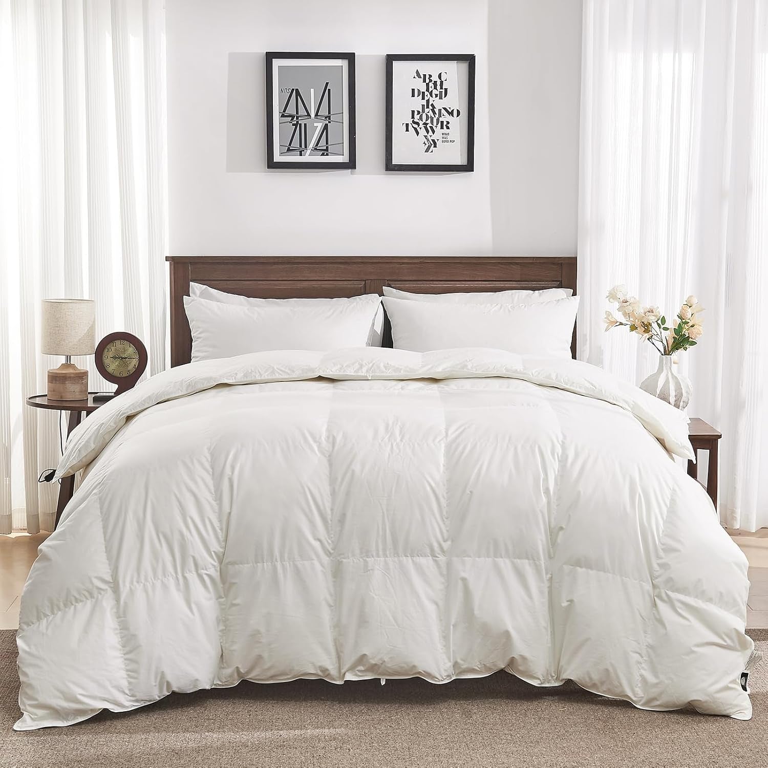 Goose Feather down Fiber Comforter Oversized King, All Season | 100% Organic Cotton Shell Duvet Insert, Medium Warmth Hotel Luxury Bedding Comforter, 120 X 98 Inches, White