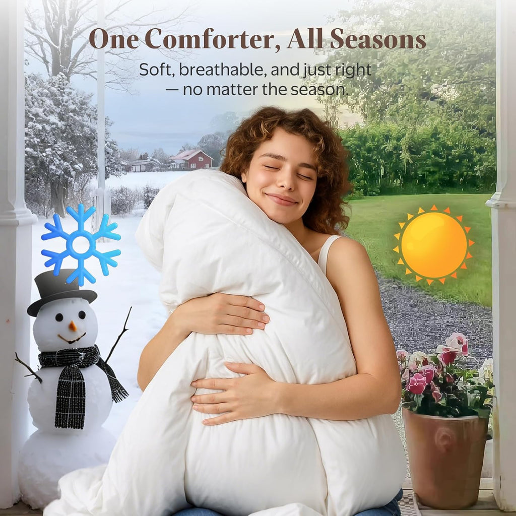 Goose Feather down Fiber Comforter Oversized King, All Season | 100% Organic Cotton Shell Duvet Insert, Medium Warmth Hotel Luxury Bedding Comforter, 120 X 98 Inches, White