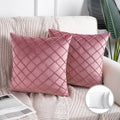Pleated Velvet Pillow Covers, 18X18 Inch Set of 2, Square Decorative Throw Pillow Cases for Couch & Bed, Luxury Soft Cushion Covers, Pink