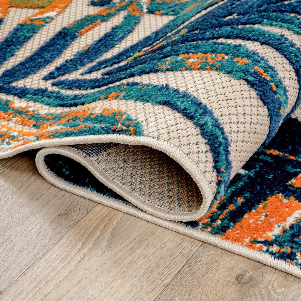 Indoor/Outdoor Floral Tropical Durable Area Rug Multi 7'10" X 10' | Non-Shedding, High Traffic, Leaves, Rectangular, Size 7'10" X 10', Patio, Deck, Porch, Balcony, Backyard, Garden, Poolside
