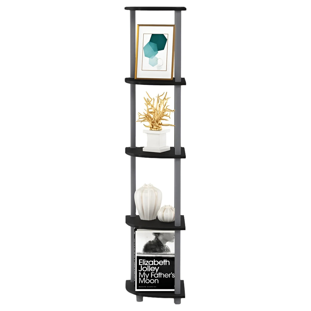 TURN-N-TUBE Wood 5 Tier Corner Display Rack in Black/Gray