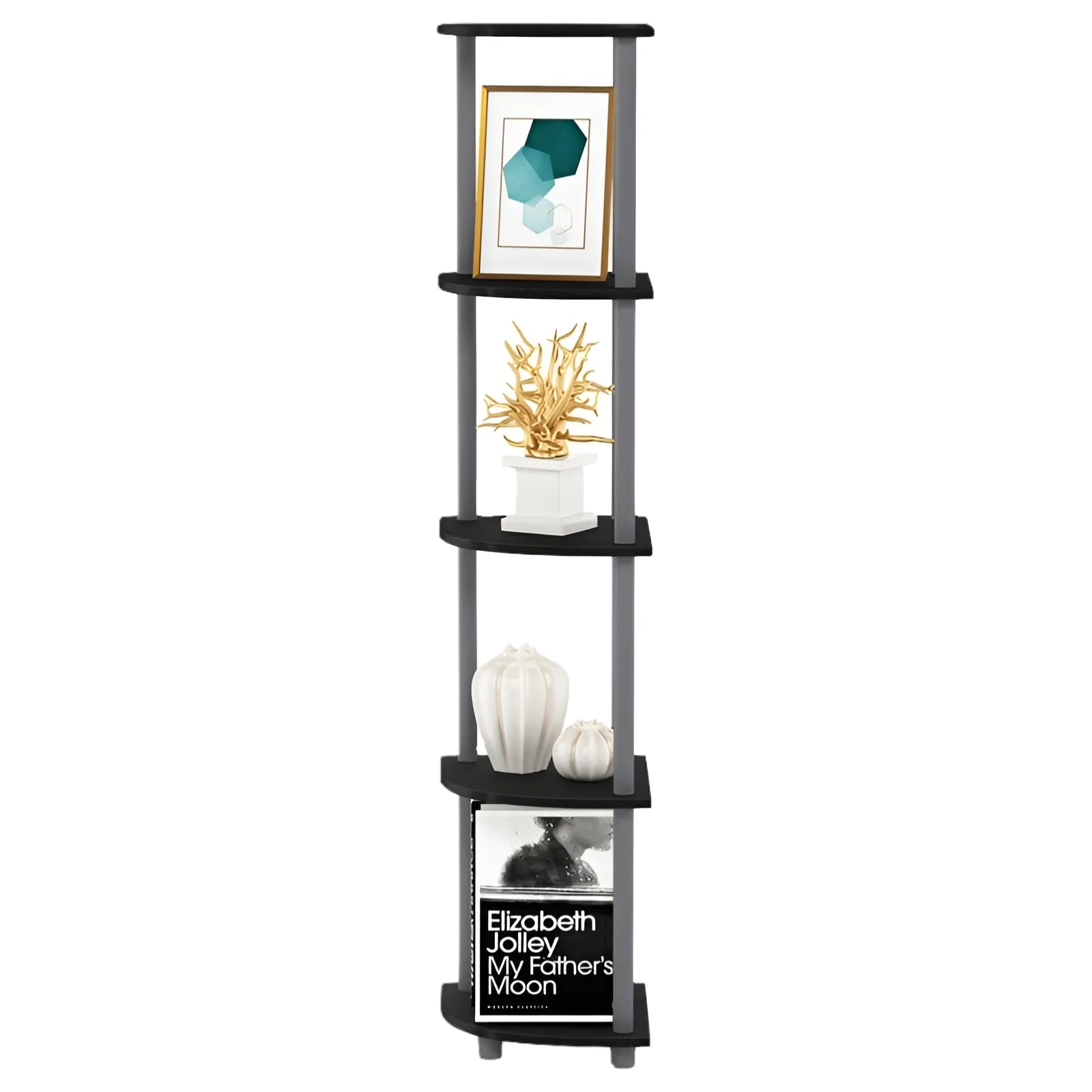TURN-N-TUBE Wood 5 Tier Corner Display Rack in Black/Gray