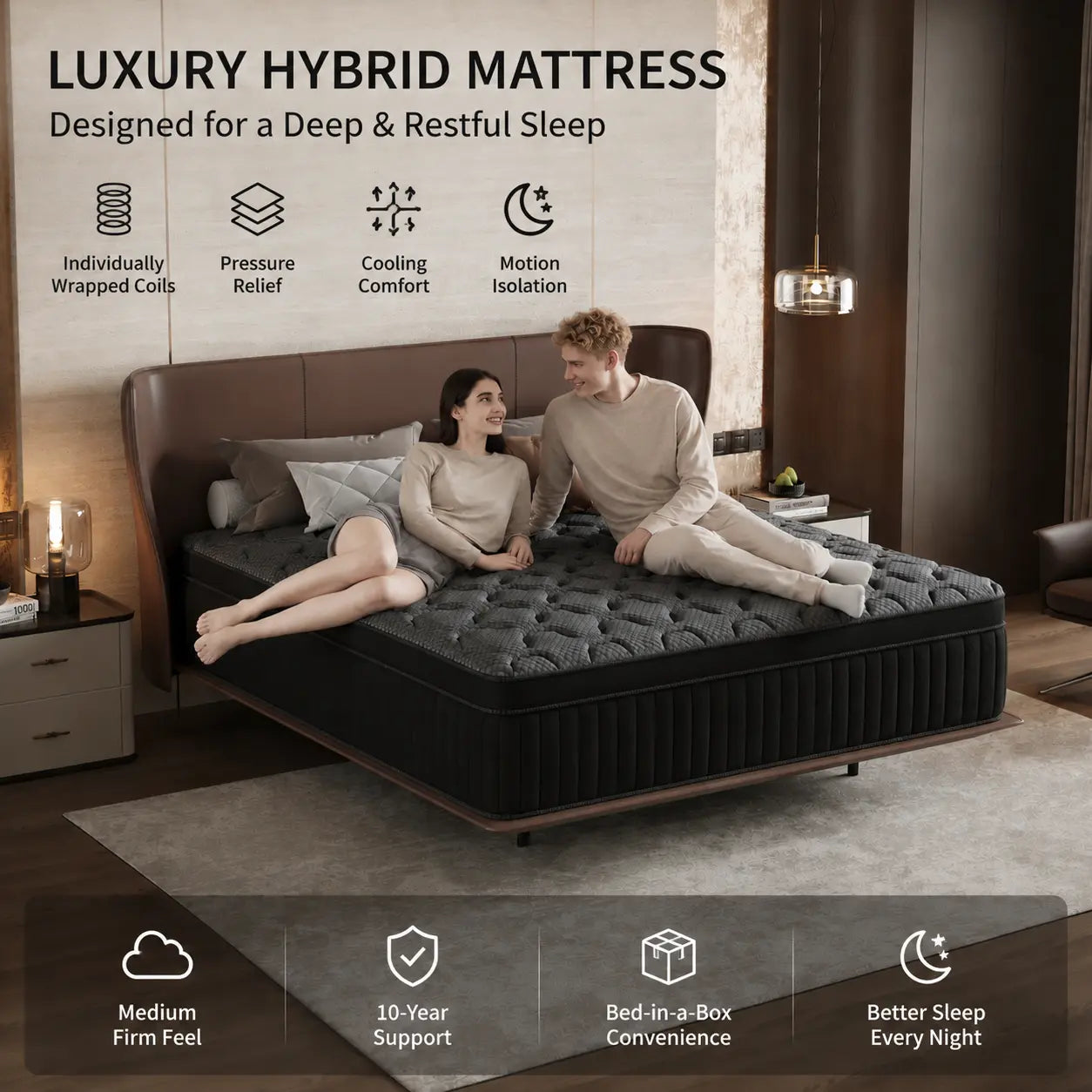【Summerwins】Lodeija 8/10/12/14Inch Twin,Full,Queen and King Size Mattresses-Memory Foam and Spring Hybrid Mattress,Medium Firmness,Lumbar Support,Suitable for Home Bedrooms and Hotels,Pet-Friendly,Dealsforyoudays