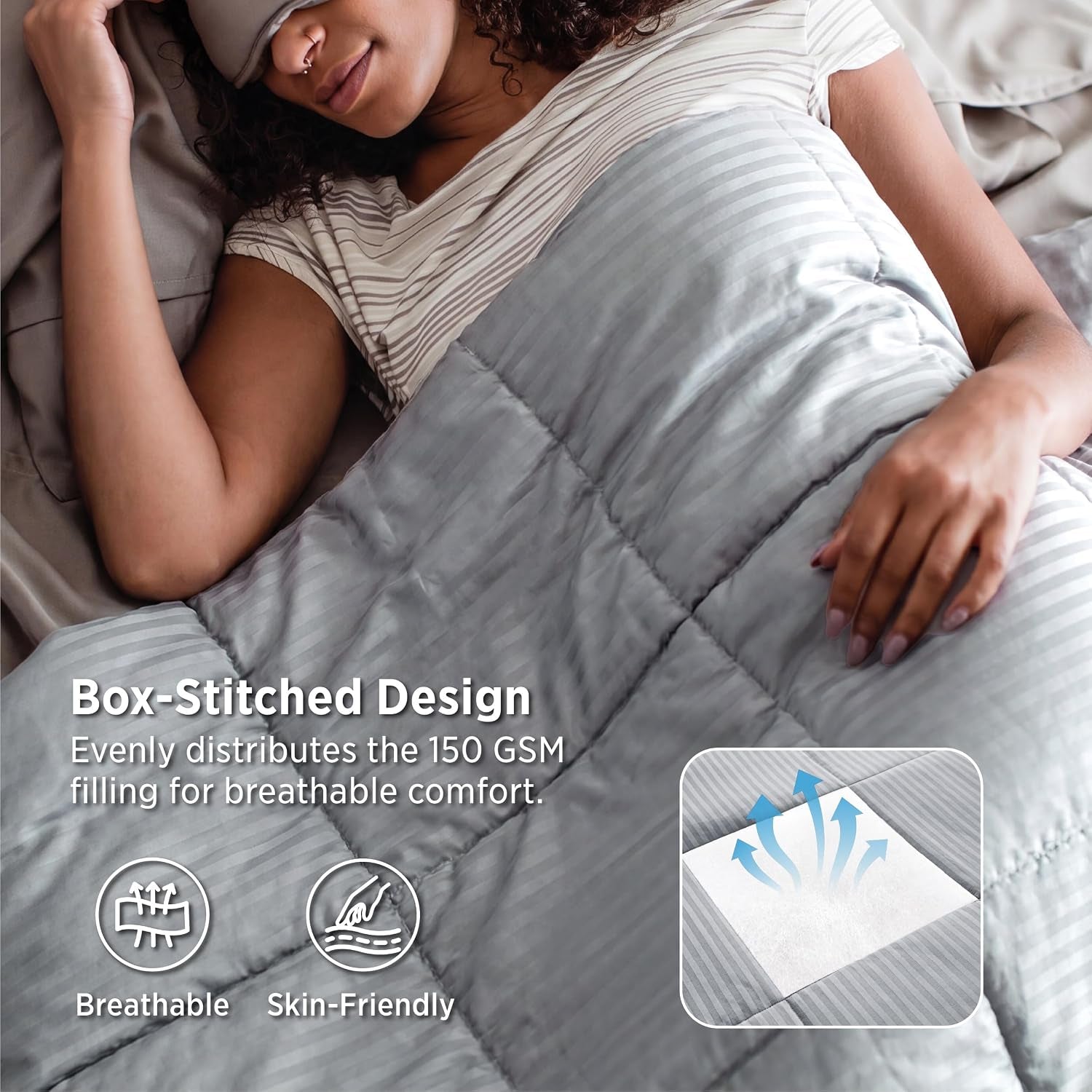 Bedsure Duvet Insert King Size - Lightweight Comforter, Quilted Cooling Duvet Insert, down Alternative Summer Comforter with 8 Tabs, Ultra Soft Blanket, Striped, King, Light Grey, 90X102 Inches