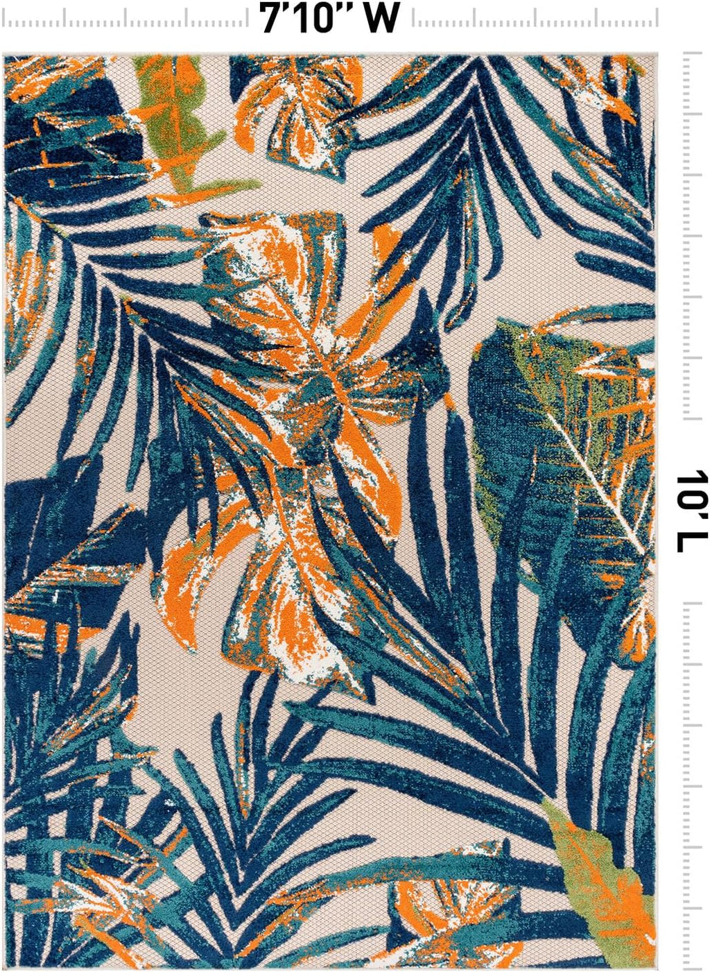 Indoor/Outdoor Floral Tropical Durable Area Rug Multi 7'10" X 10' | Non-Shedding, High Traffic, Leaves, Rectangular, Size 7'10" X 10', Patio, Deck, Porch, Balcony, Backyard, Garden, Poolside