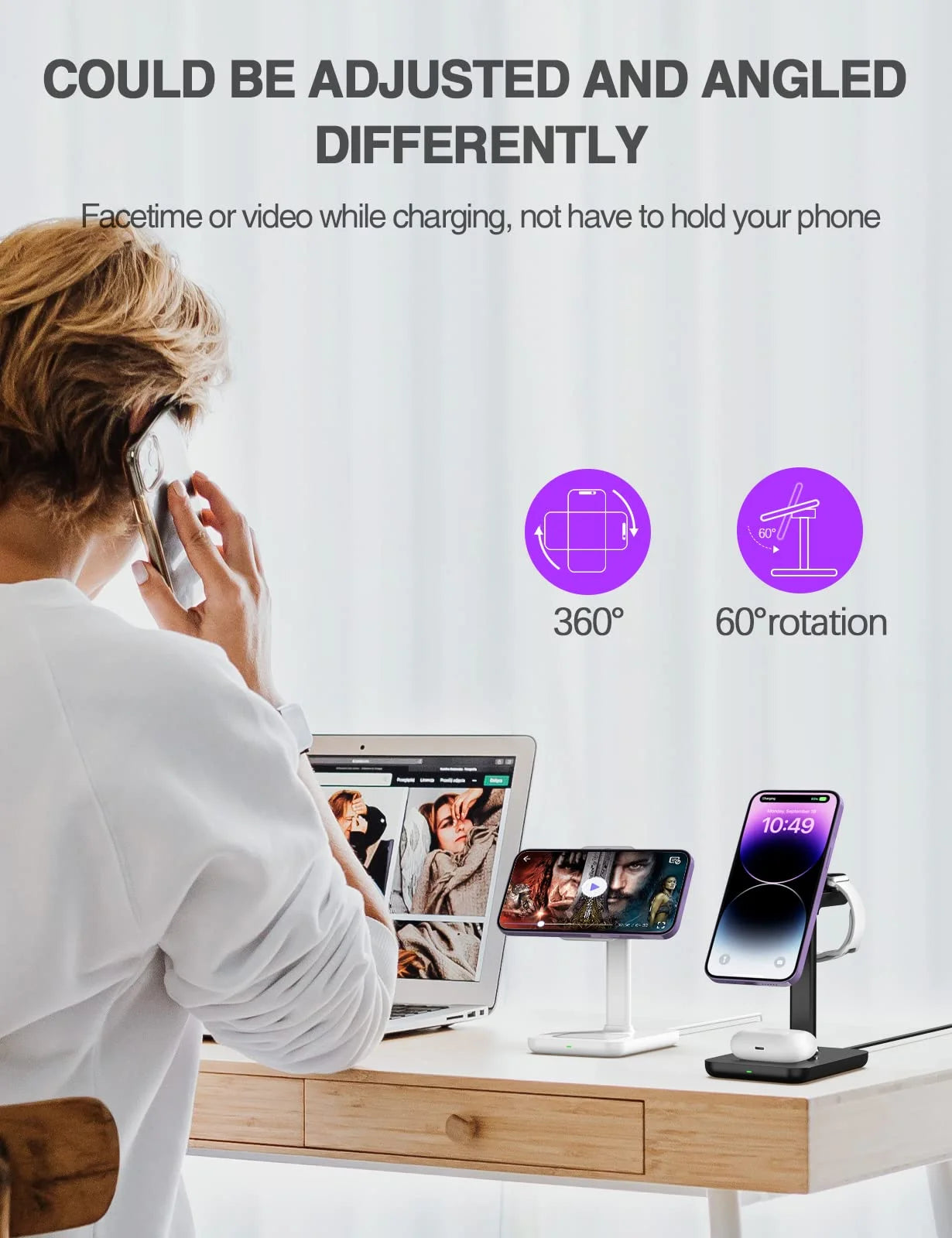 Magnetic Wireless Charging Station Compatible for Iphone, Apple Watch, Airpods, 3-In-1 Wireless Charging Stand with 20W Quick Charger, Gifts for Him Her, White