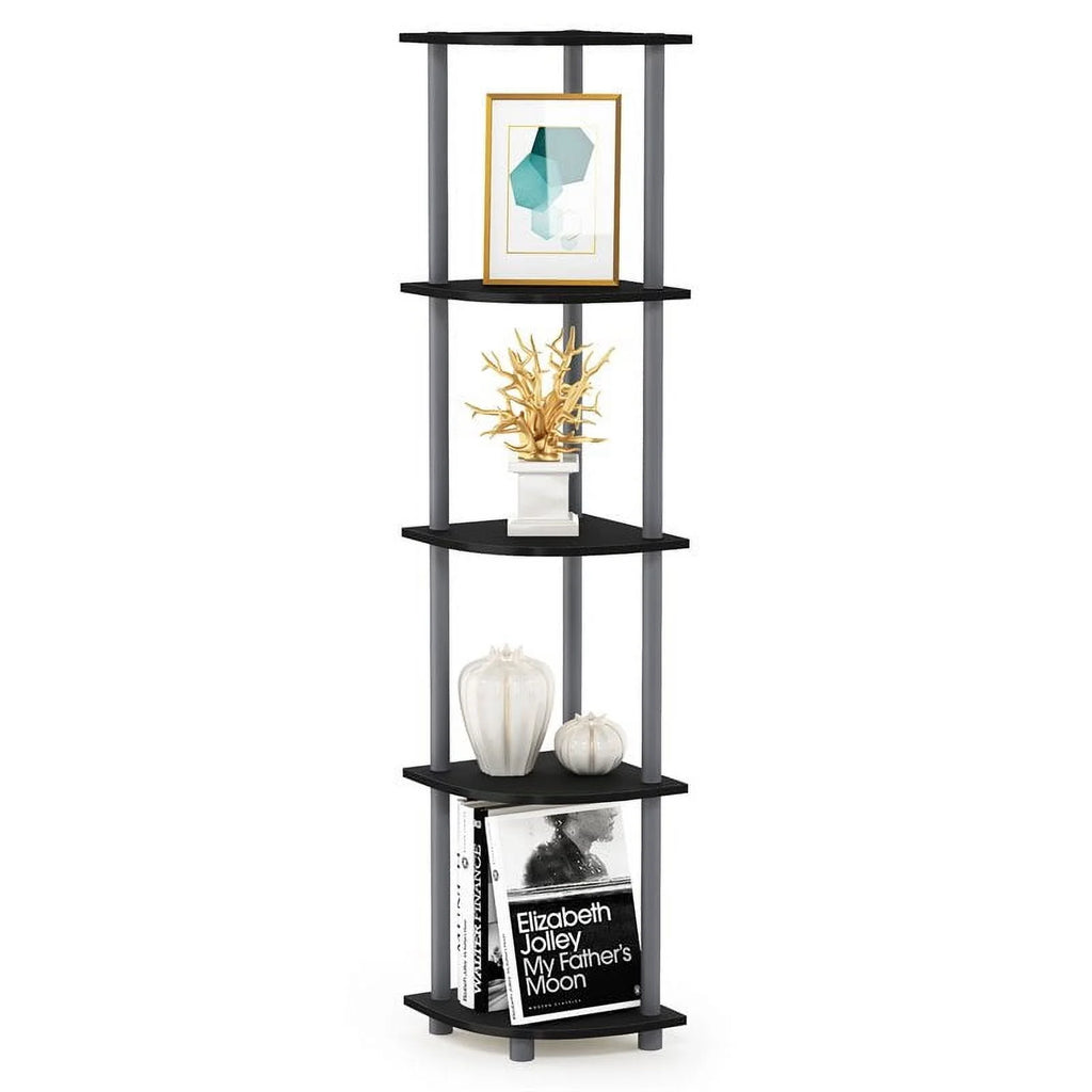 TURN-N-TUBE Wood 5 Tier Corner Display Rack in Black/Gray