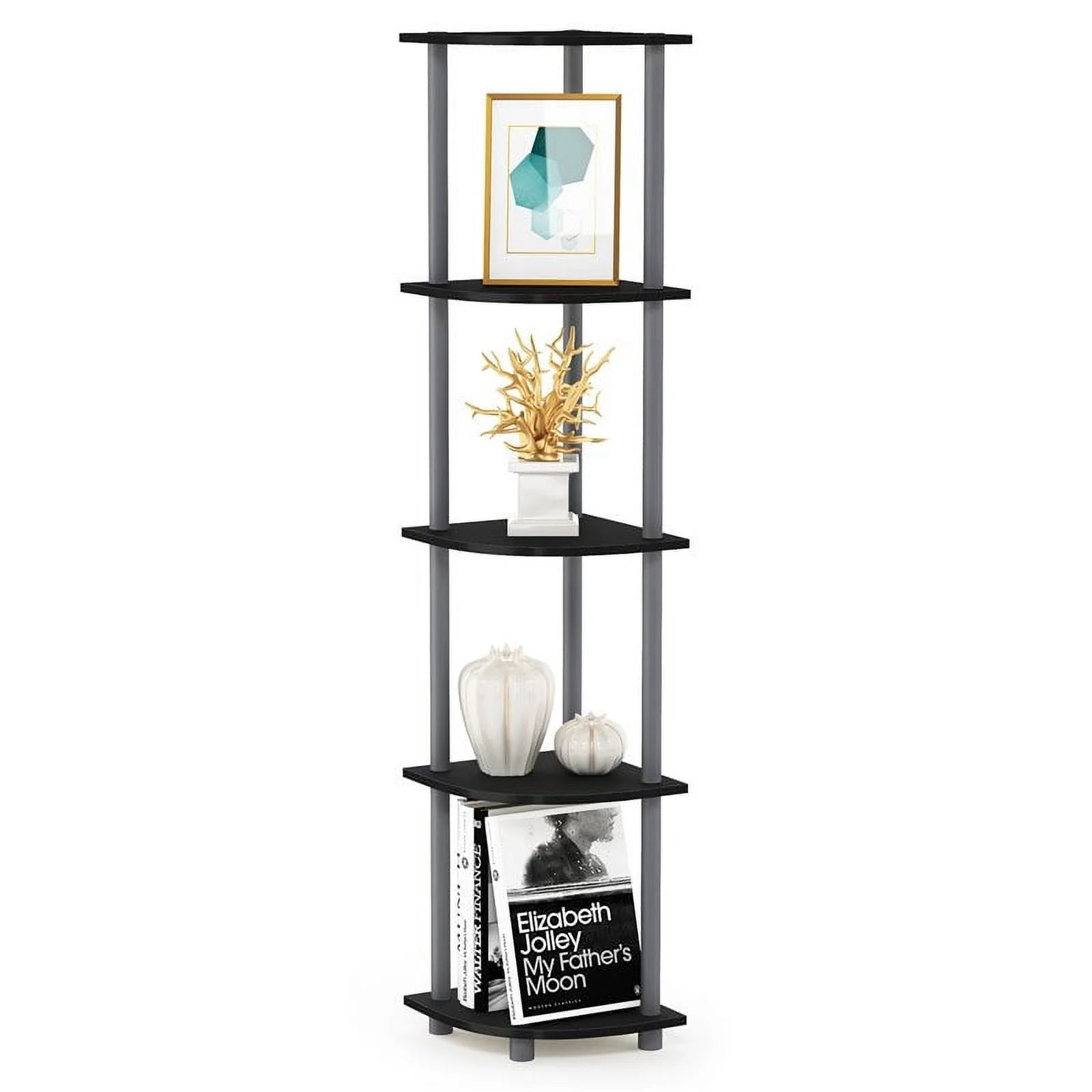 TURN-N-TUBE Wood 5 Tier Corner Display Rack in Black/Gray