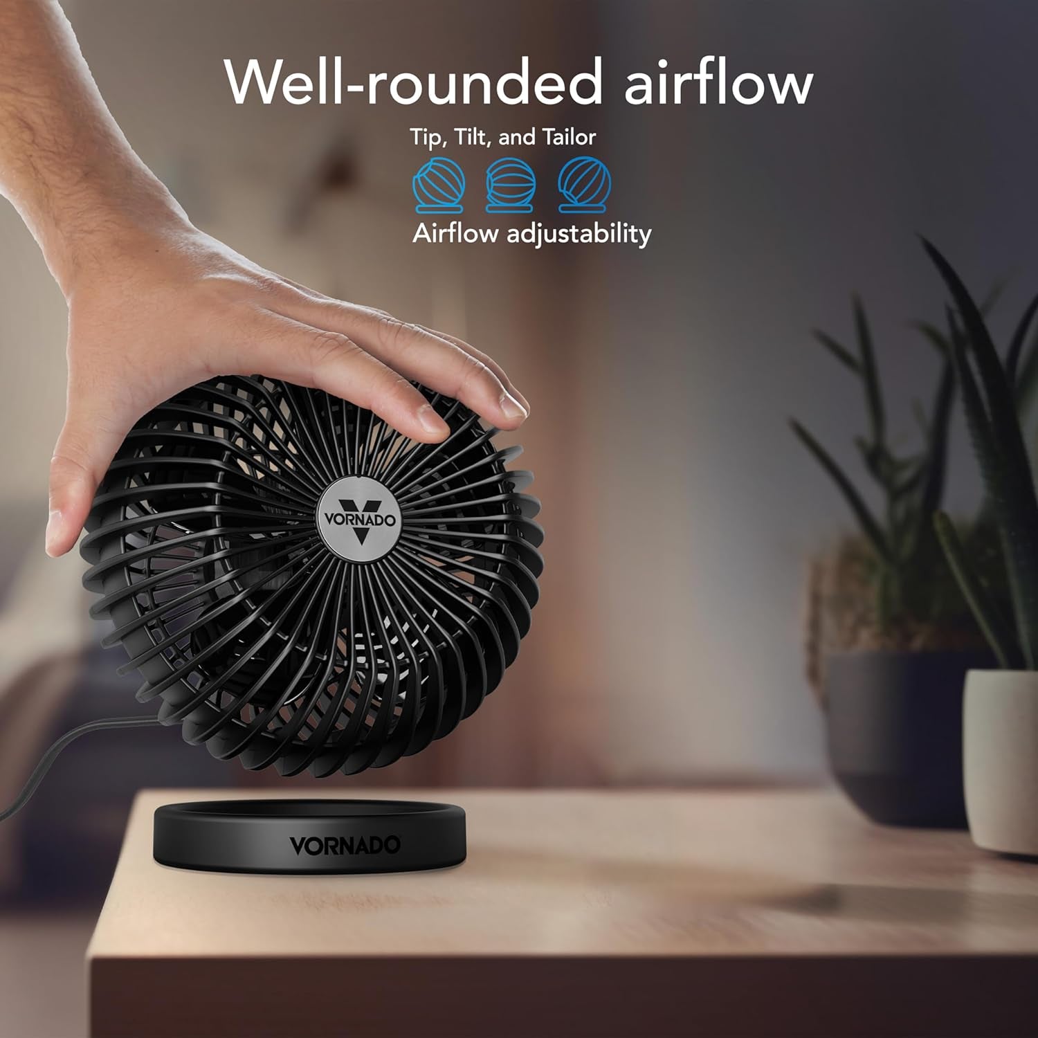 SPHERE Personal Adjustable Fan, Quiet Operation, Targeted Cooling Airflow, 2 Speed Settings, Manual Control, Detachable Base, Fan for Desktop, Nightstand, and Office, Black