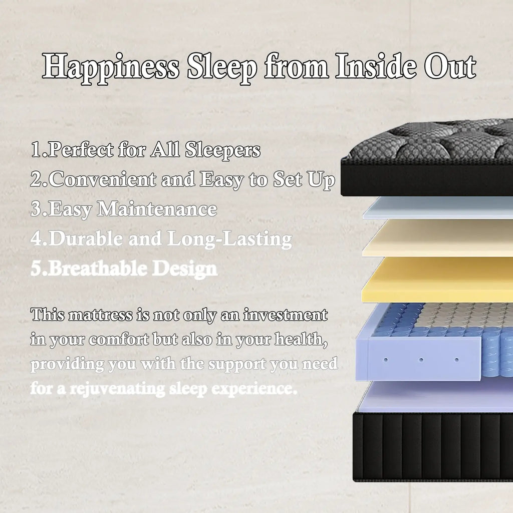 【Summerwins】Lodeija 8/10/12/14Inch Twin,Full,Queen and King Size Mattresses-Memory Foam and Spring Hybrid Mattress,Medium Firmness,Lumbar Support,Suitable for Home Bedrooms and Hotels,Pet-Friendly,Dealsforyoudays