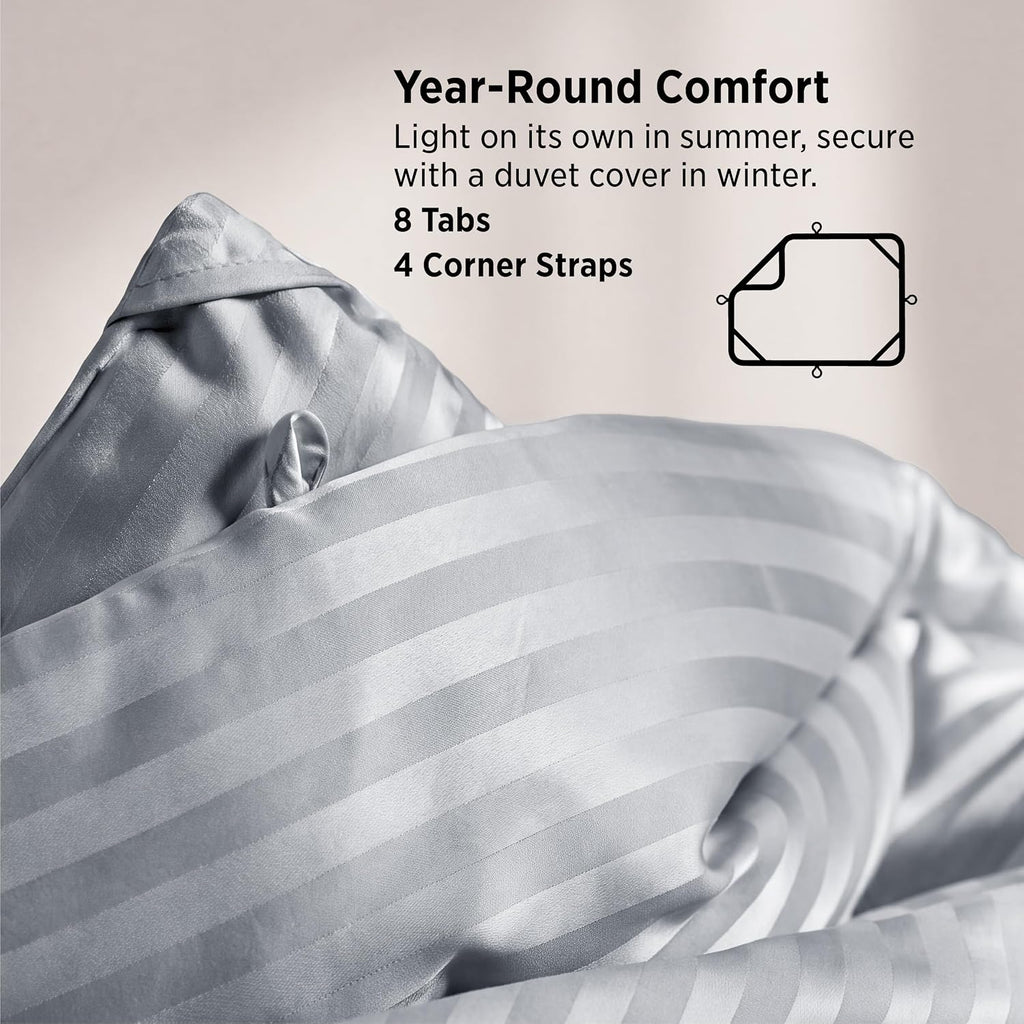 Bedsure Duvet Insert King Size - Lightweight Comforter, Quilted Cooling Duvet Insert, down Alternative Summer Comforter with 8 Tabs, Ultra Soft Blanket, Striped, King, Light Grey, 90X102 Inches