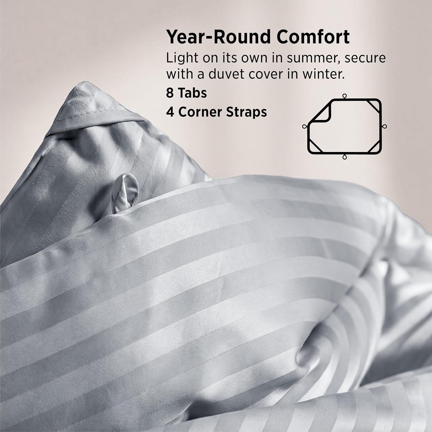 Bedsure Duvet Insert King Size - Lightweight Comforter, Quilted Cooling Duvet Insert, down Alternative Summer Comforter with 8 Tabs, Ultra Soft Blanket, Striped, King, Light Grey, 90X102 Inches