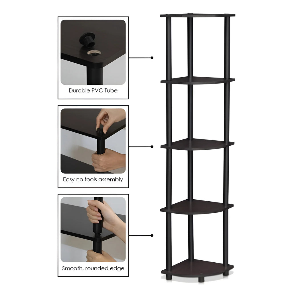Turn-N-Tube Wood 5 Tier Corner Display Rack in Dark Walnut