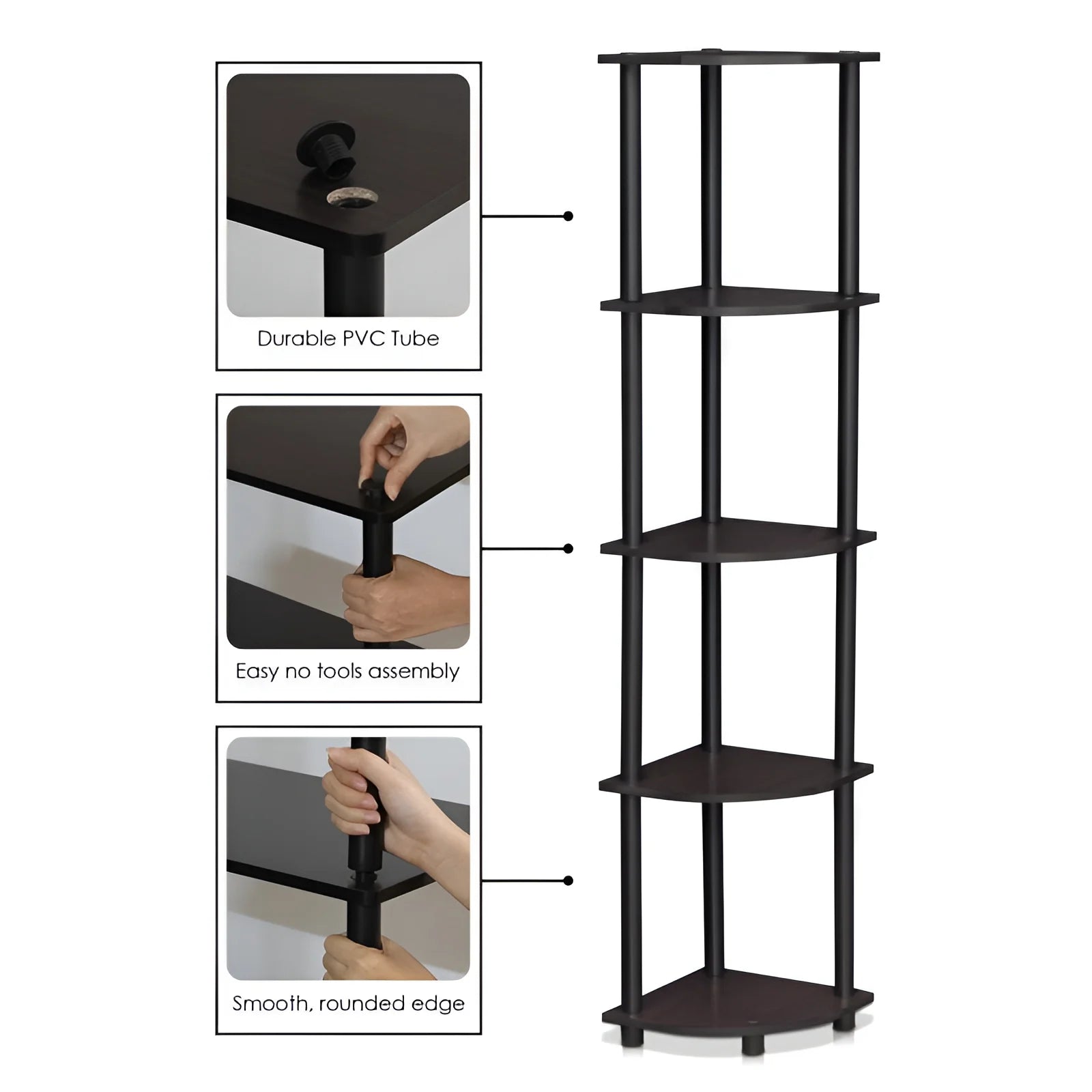 Turn-N-Tube Wood 5 Tier Corner Display Rack in Dark Walnut