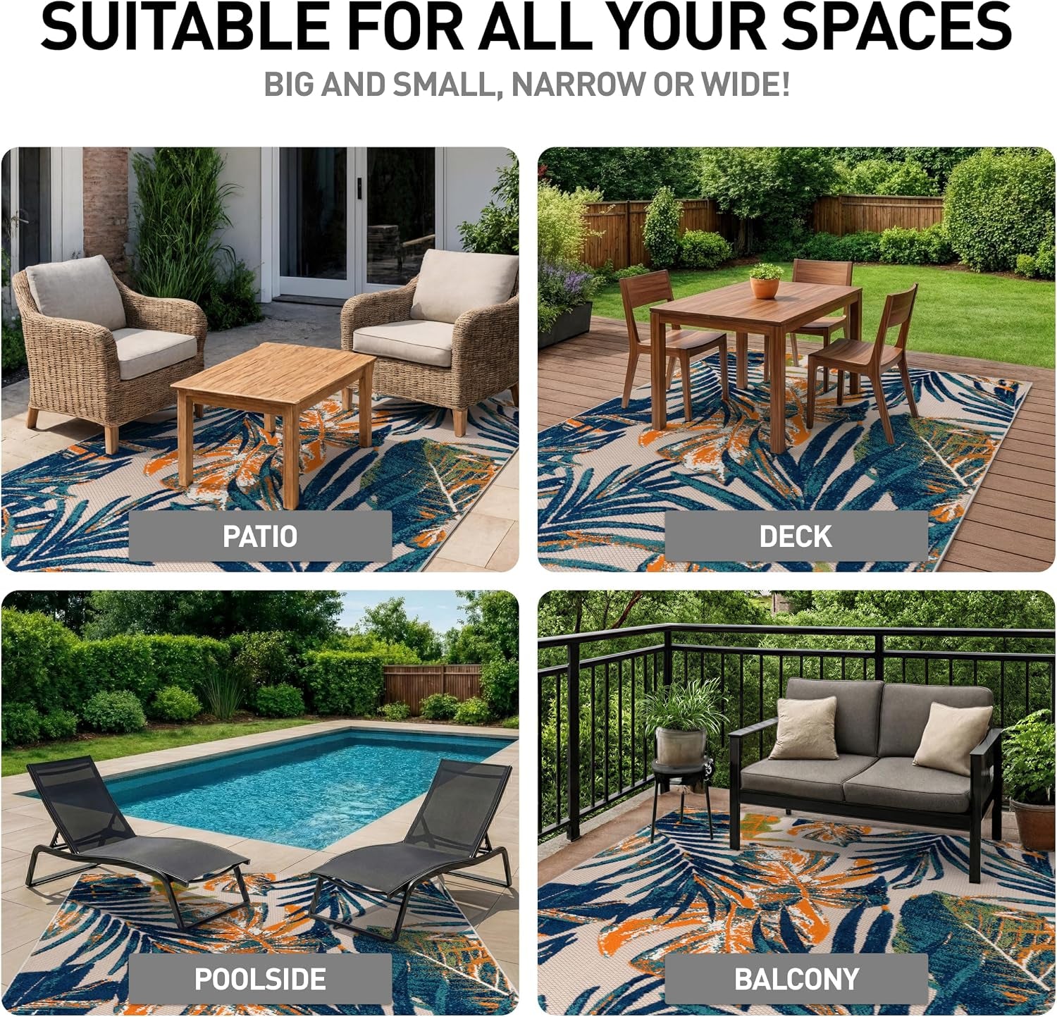 Indoor/Outdoor Floral Tropical Durable Area Rug Multi 7'10" X 10' | Non-Shedding, High Traffic, Leaves, Rectangular, Size 7'10" X 10', Patio, Deck, Porch, Balcony, Backyard, Garden, Poolside