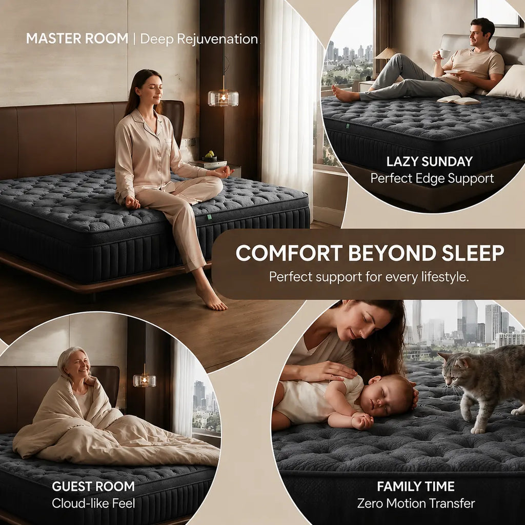 【Summerwins】Lodeija 8/10/12/14Inch Twin,Full,Queen and King Size Mattresses-Memory Foam and Spring Hybrid Mattress,Medium Firmness,Lumbar Support,Suitable for Home Bedrooms and Hotels,Pet-Friendly,Dealsforyoudays