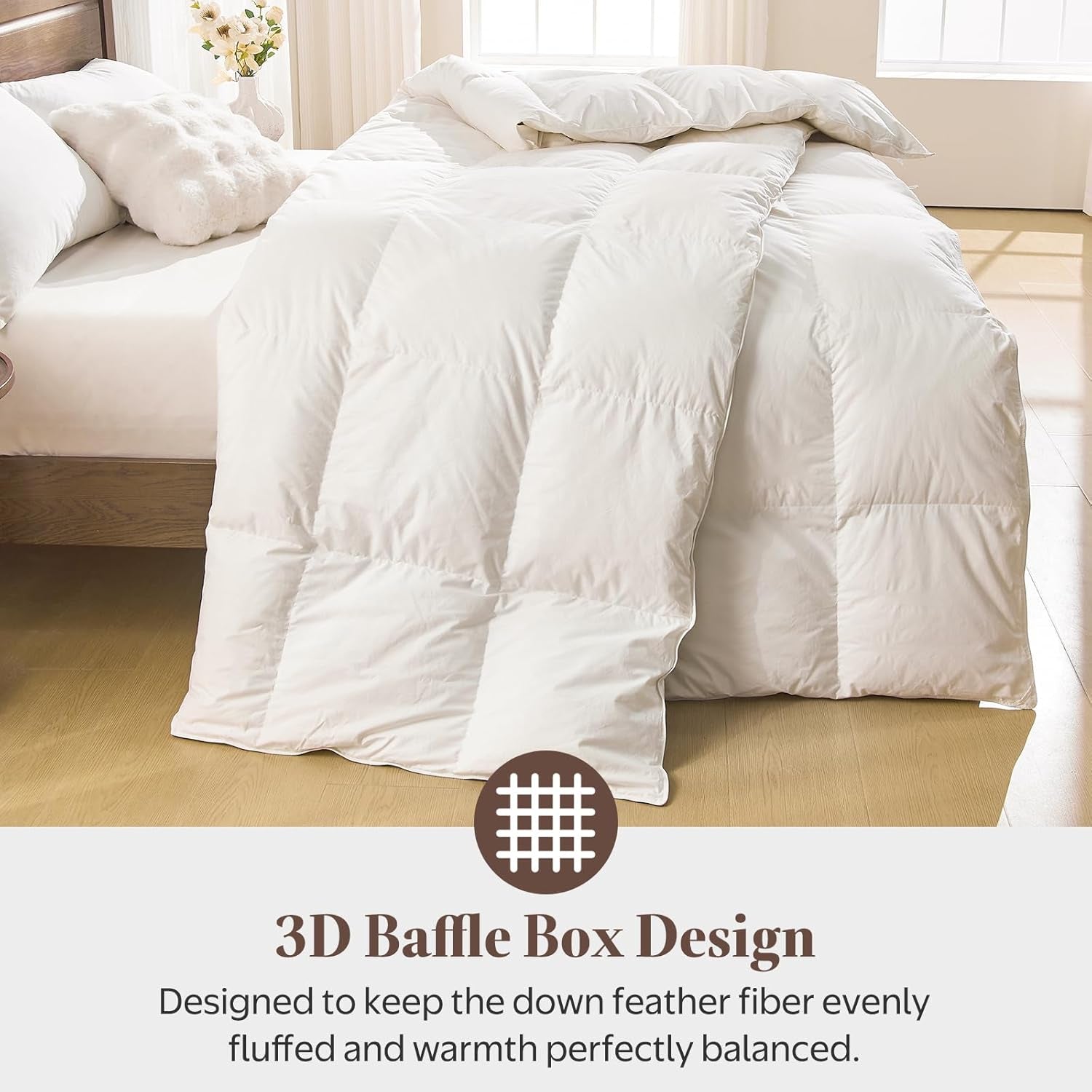 Goose Feather down Fiber Comforter Oversized King, All Season | 100% Organic Cotton Shell Duvet Insert, Medium Warmth Hotel Luxury Bedding Comforter, 120 X 98 Inches, White