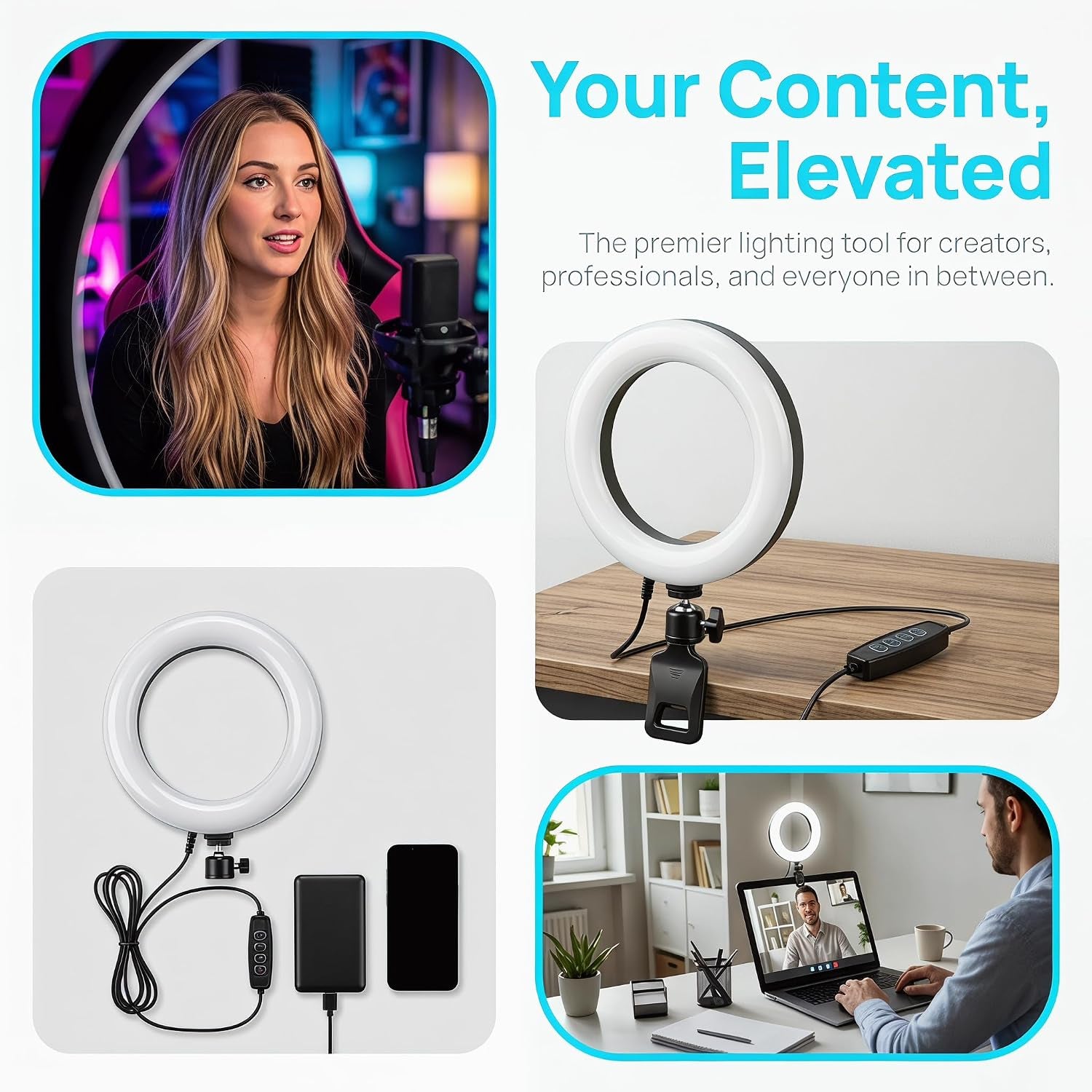 6" Ring Light with Desk Tripod Stand and Clip | Video Conference Lighting, Monitor Laptop Computer Compatible, Zoom Call Live Streaming, Remote Working Learning